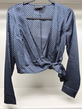 THE FIFTH LABEL Navy White Polka Dot Wrap Top